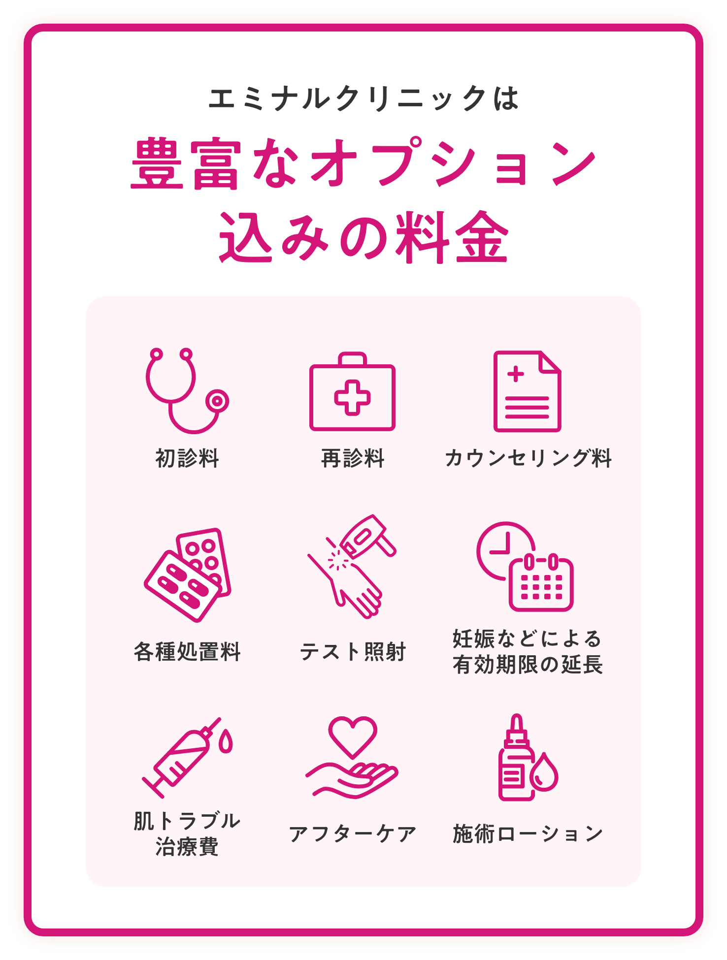 エミナルクリニックは豊富なオプション込みの料金