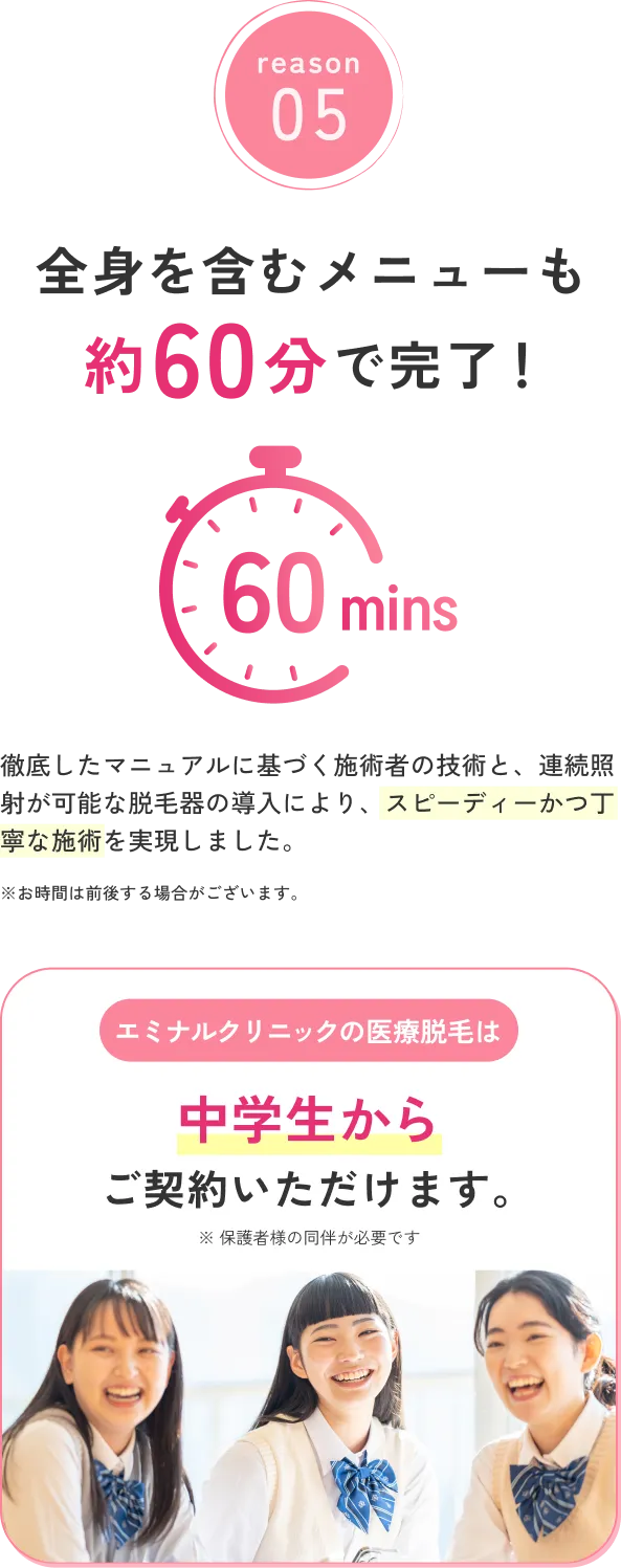 全身を含むメニューも約60分で完了