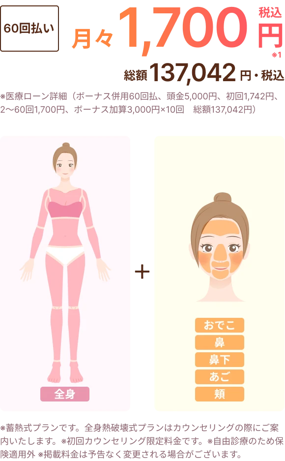 全身＋顔プラン料金